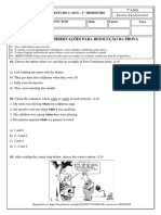 Instruções E Observações para Resolução Da Prova: Disciplina: Inglês Professor (A) : Jeane Data: Turno: Not A