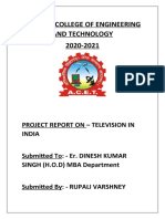 Aligarh College of Engineering and Technology 2020-2021: Project Report On - Television in India