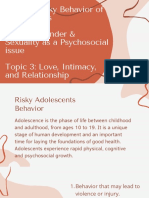 Risky Behavior of Adolescents Gender Sexuality As A Psychosocial Issue Love Intimacy and Relationship