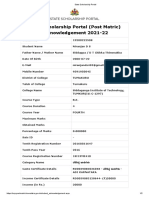 State Scholarship Portal (Post Matric) Acknowledgement 2021-22