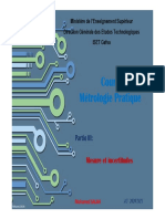 Cours Métrologie Pratique: Ministère de L'enseignement Supérieur Direction Générale Des Etudes Technologiques ISET Gafsa