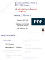 Complex Numbers Housekeeping, Elementary Geometry, Arguments, Polar Representation