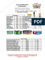 Lista de Productos Chocomania