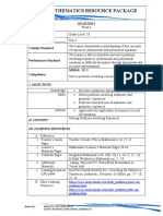 Mathematics Resource Package: Quarter I Subject: MATH Date: - Day 3 Content Standard