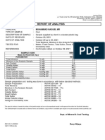 Report of Analysis: Sample Code Imm-Ppk Mass As Received (KG) Parameter Result