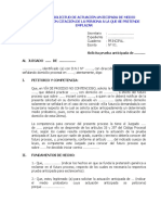 Modelo de Solicitud de Actuación Anticipada de Medio Probatorio Con Citación de La Persona A La Que Se Pretende Emplazar