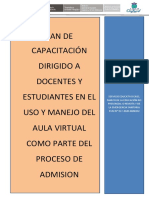 Plan Capacitacion A Docentes y Estudiantes en El Uso de La Plataforma Virtual 2021 I Proceso de Admision 2