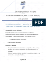 Corrige Sujets Commentaire Francais Bac 2021 Amerique Nord Pages Supprimees