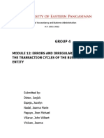 Group 4: Module 12: Errors and Irregularities in The Transaction Cycles of The Business Entity