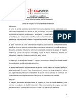 Linhas de Pesquisa Do Curso de Gestão Ambiental