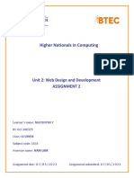 Higher Nationals in Computing: Unit 2: Web Design and Development Assignment 2