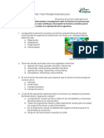 PRE Y POST PRUEBA PARA BIOLOGĺA PRUEBA