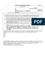 Prova 2 Chamada 1º Ano Matemática II - 1º Bimestre 2017