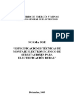 Norma Dge - Especificaciones Técnicas de Montaje Electromecánico de Subestaciones para Electrificación Rural - Ministerio de Energía y Minas - Direccion General de Electricidad