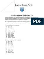 200 Beginner Spanish Words PDF