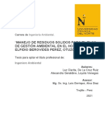 Manejo de Residuos Solidos para El Plan de Gestión Ambiental en El Hospital Elpidio Berovides Perez