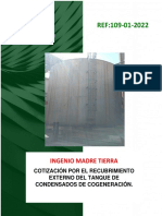 109-01-22. Ingenio Madre Tierra. Cotización Por El Recubrimiento Externo Del Tanque Condensados de Cogeneración Con SandBlast. Enero2022