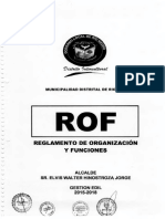 Reglamento de Organización Y Funciones: Alcalde Sr. Elvis Walter Hinostroza Jorge Gestion Edil