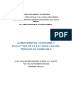 Antecedentes Históricos y Evolutivos Dela Ley Orgánica Del Trabajo en Venezuela