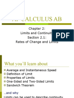 Ap Calculus Ab: Limits and Continuity Section 2.1: Rates of Change and Limits