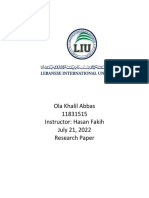 Ola Khalil Abbas 11831515 Instructor: Hasan Fakih July 21, 2022 Research Paper