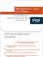 Inventory Management-Basic EOQ Model: Course: MBA/ 206 Production Operations Management Session No: 19