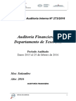 Informe de Auditor A N 273 Auditoria Financiera Al Departamento de TESORERIA