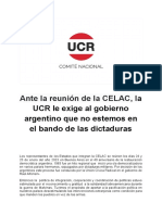 Ante La Reunión de La CELAC, La UCR Le Exige Al Gobierno Argentino Que "No Estemos en El Bando de Las Dictaduras"