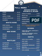 Full Menu: Beers House Spirits Double & Mixer