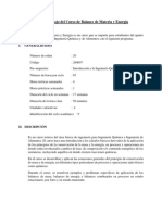 Plan de Trabajo Del Curso de Balance de Materia y Energía: I. Generalidades