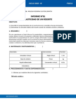 Informe N°01 Elasticidad de Un Resorte: Apellidos Y Nombres: Anuska Romina Suyon Zapata