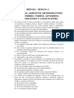 Repaso - Semana 3 Sustantivos, Adjetivos, Determinantes, Pronombres, Verbos, Adverbios, Preposiciones Y Conjunciones