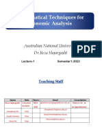 Mathematical Techniques For Economic Analysis: Australian National University DR Reza Hajargasht