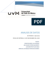 Analisis de Datos: ACTIVIDAD 1: Ejercicios Fecha de Entrega: 14 de Noviembre Del 2022