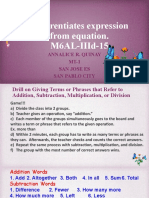 MATH 6 Q3 WK 4 DAY 4 Differentiates Expression From Equation ANNALICE R. QUINAY