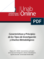 Características y Principios de Los Tipos de Investigación y Diseños Metodológicos.