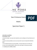 The Perse Upper School Year 9 Maths Specimen Paper 5