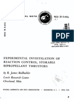 Experimental Investigation of Reaction Control, Storable Bipropellant Thrustors