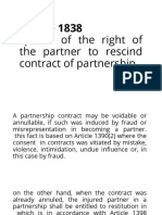 Article 1838 This Provision Speaks of The Right of The Partner To Rescind Contract of Partnership