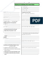 Distributive Property and Combining Like Terms Notes Sheet