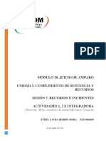 Módulo 20. Juicio de Amparo Unidad 3. Cumplimiento de Sentencia Y Recursos Sesión 7. Recursos E Incidentes Actividades 1, 2 E Integradora