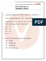 KCET 2014 Previous Year Paper For Physics