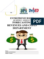 ENTREPRENEURSHIP 12 Q2 M7 Forecasting Revenues and Costs Department