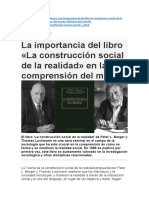 La Importancia Del Libro La Construcción Social de La Realidad