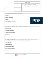 Class Notes Class: X Topic: INSURANCE (Second Module) Multiple Choice Questions To Read and Learn Subject: NFLAT