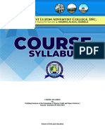 COURSE SYLLABUS Teaching Science in The Elementary Physics Earth and Space Science