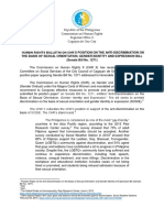 Human Rights Bulletin On CHRs Position On The Anti Discrimination On The Basis of Sexual Orientation Gender Identity and Expression Bill CHR X