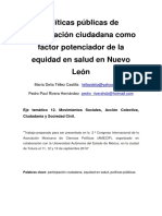 Políticas Públicas de Participación Ciudadana Como Factor Potenciador de Equidad en Salud en NL