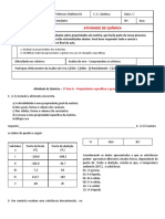 Exercícios - Propriedades Da Matéria - 1º Ano EM