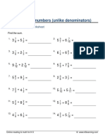 Grade 5 Adding Mixed Numbers Unlike F